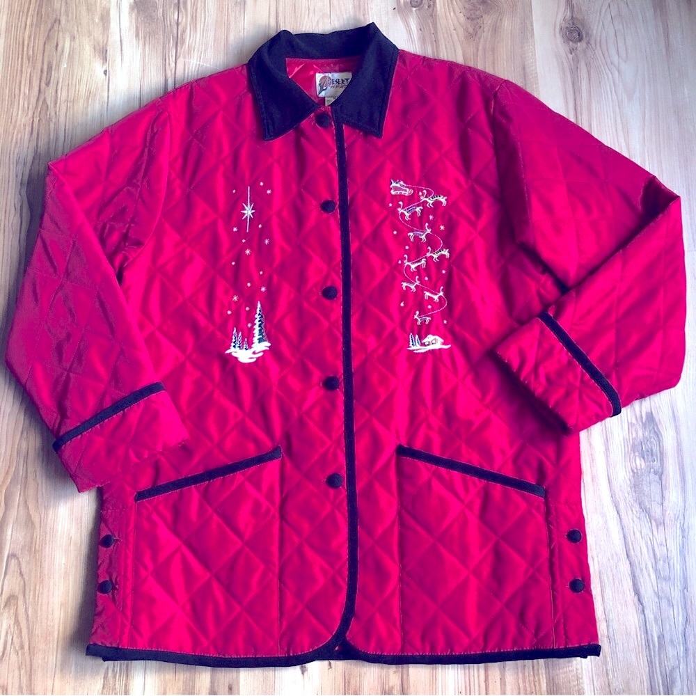 Vintage DESERT HEAT Quilted Jacket Christmas Embroidery Red Medium Women’s